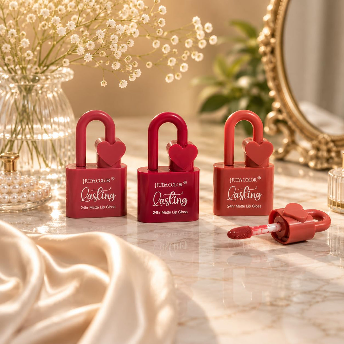 24hr Matte Lip Gloss Heart Padlock(4 pcs) Net Price Rs.50