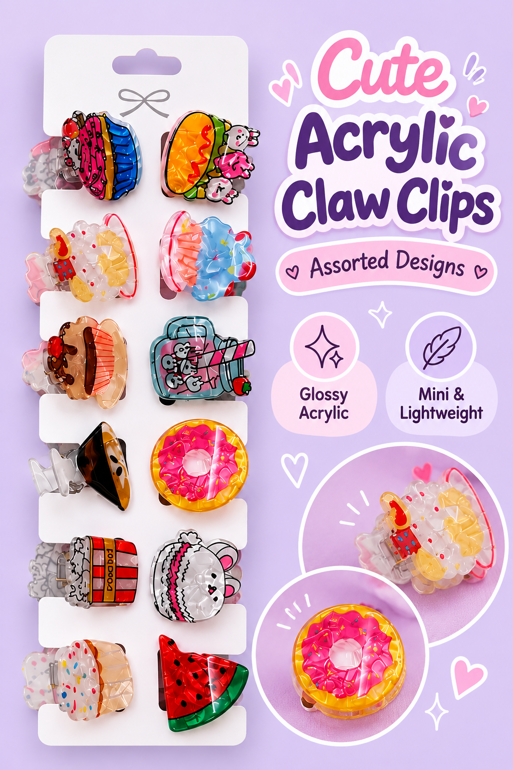 Mini Acrylic Claw Clip(MOQ 6) Net price Rs.32