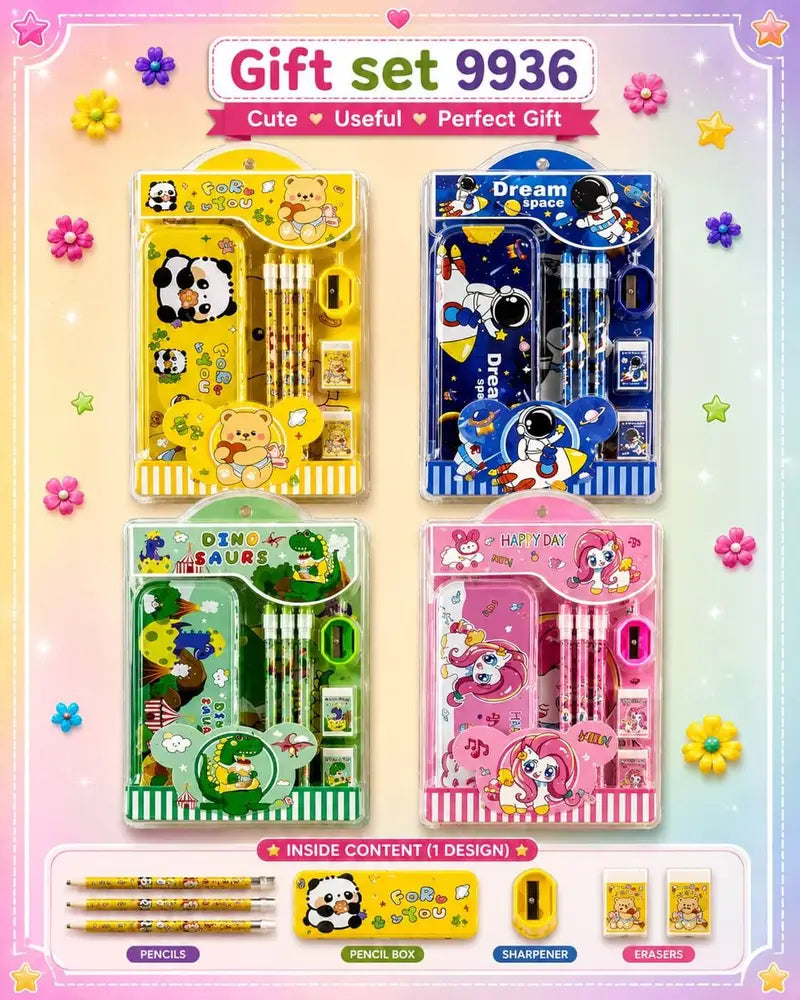Character Stationery Gift Set(Pack of 4 sets) Net Price Rs.95
