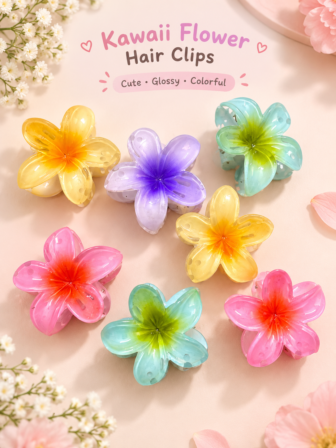 Kawaii Flower Hair Claw (7 Pcs) Net Price Rs.15