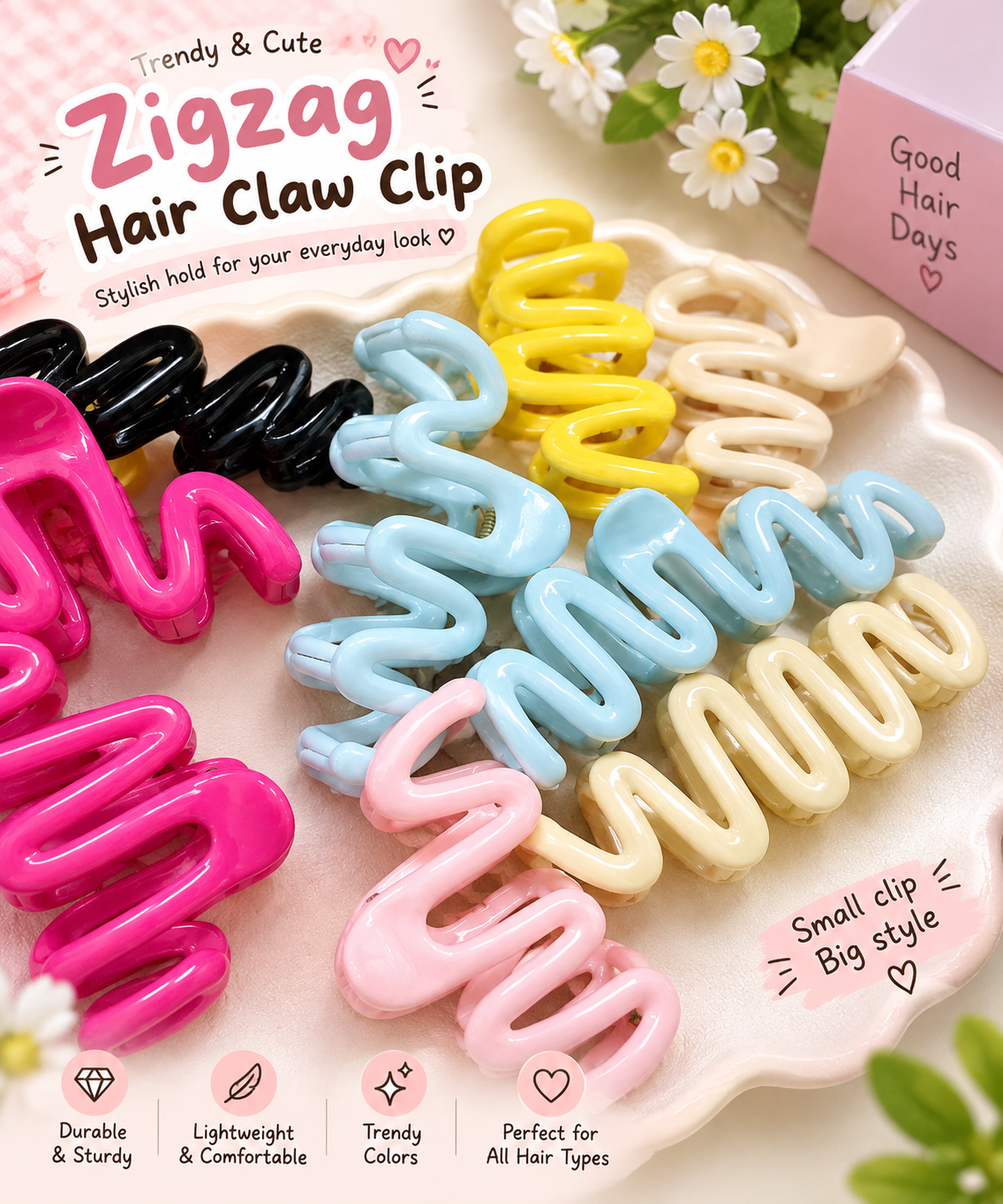 Zig-Zag Hair Claw (5 Pcs) Net Price Rs.25