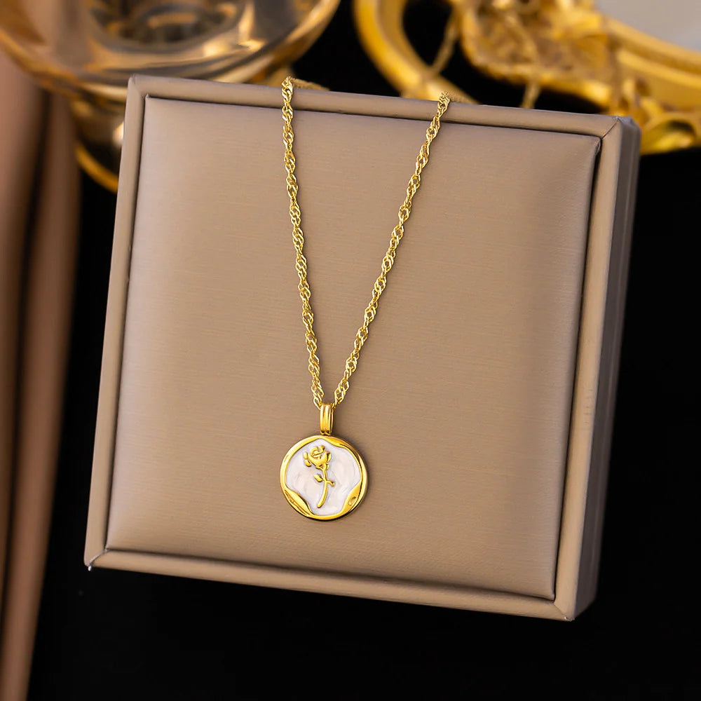 Anti Tarnish White glazed rose necklace - Gold(Pack of 3) Net Price Rs.115