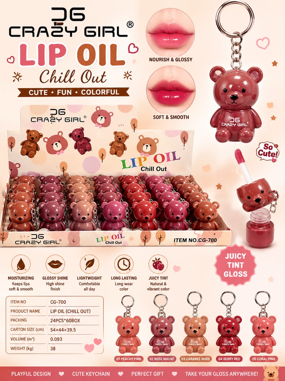 Teddy Keychain Lip Gloss (6 pcs) Net Price Rs.38