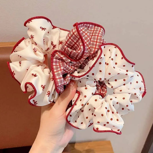Red Sweet Polka Dot Bow Scrunchie(Pack of 3) Net Price Rs.22